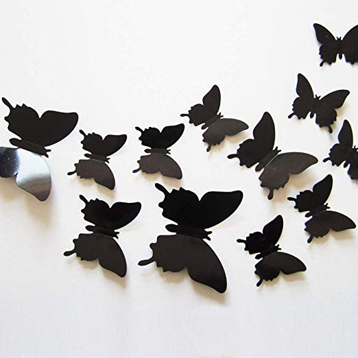 24pcs 3D Butterfly Removable Mural Stickers Wall Stickers Decal for Home and Room Decoration (Black)