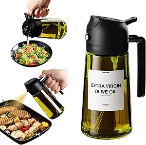 16oz Olive Oil Dispenser for Kitchen - 2 in 1 Olive Oil Dispenser and Oil Sprayer - Olive Oil Dispenser Bottle w/Stickers - Olive Oil Sprayer for Cooking Black (Light Blockage)