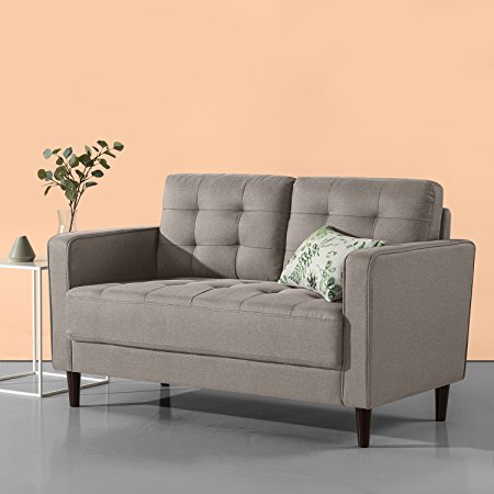 Zinus Mid-Century Upholstered 52.8in Sofa Couch/Loveseat, Stone Grey Weave