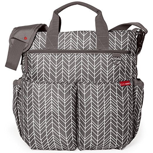 Skip Hop Duo Signature Diaper Bag with Portable Changing Mat, Grey Feather, Grey