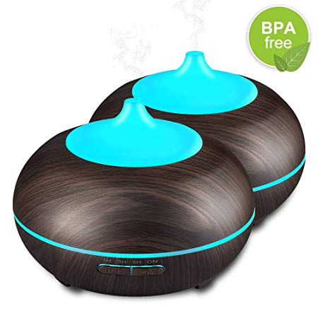 Aromatherapy Diffuser Aroma Essential Oil Diffuser Gift Edition 300ml Air Fragrance Ultrasonic Cool Mist Humidifier 7-Color LED Lights & 4 Timer Settings, Waterless Auto Off (Deep Brown 2 Pack)