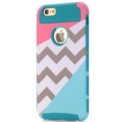 iPhone 5 Case,iPhone 5S Case,LUOLNH [2in1] Heavy Duty Hybrid Hard Case for Apple Iphone 5/5s ,Blue Mint Teal and Coral Pink Split Chevron Design Cover(Dark Green)