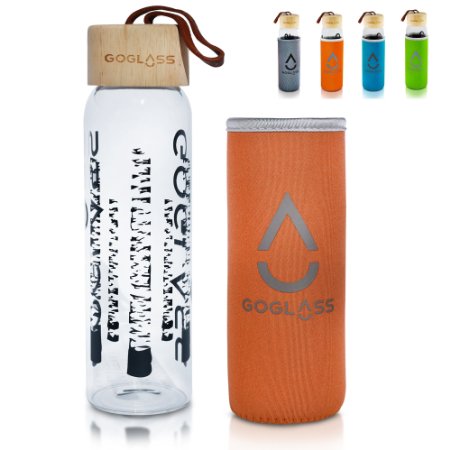 GoGlass Aspen 20oz Premium Break Resistant Glass Water Bottle with Hot and Cold Insulated Sleeve. Best Travel Leakpoof Drinking Reusable Waterbottle On Amazon
