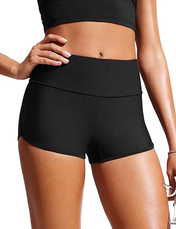 CRZ YOGA Womens 3'' Swim Shorts - High Waisted Board Shorts Quick Dry Bathing Suit Bottoms Dolphin Boy Shorts with Liner