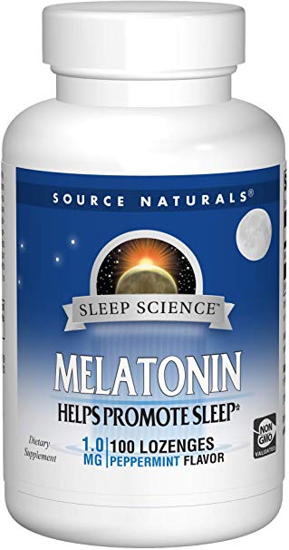 Source Naturals Sleep Science Melatonin 1mg Peppermint Flavor Promotes Restful Sleep and Relaxation - Supports Natural Sleep/Wake Patterns and Rhythms - 100 Lozenges