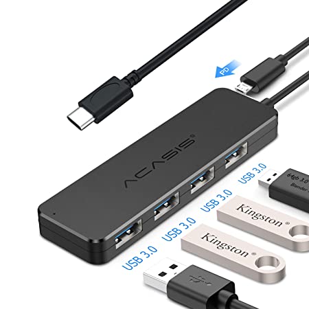 BEBONCOOL 4-Port Type-C 3.0 Hub, 8 in Built-in Cable, for Super-Fast Speed (Type-C 3.0 4-Port)
