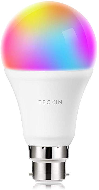 Smart LED Light Bulb WiFi B22 Bayonet Dimmable and Multicolor Works with Phone, Google Home and IFTTT, No Hub Required, TECKIN A19 60W Equivalent RGB Bulb 7.5W, with Schedule Function, 1 Pack