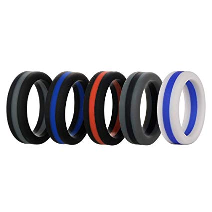 Silicone Wedding Ring for Men, 5 Pack 8mm Wide Mens Affordable Silicone Rubber Wedding Bands for Athletes Sports Workout Gym