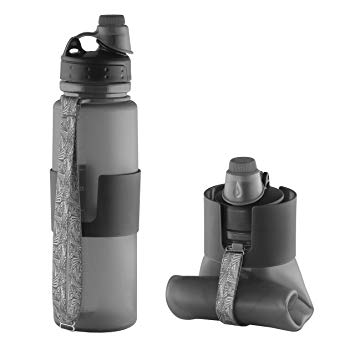 Silicone Collapsible Water Bottle | Lightweight for Sports and Travel - 22 Ounce/650 ml - Leak Proof Twist Cap/Comfortable Suction Nozzle Cap - BPA Free - Portable Roll Up Bottle