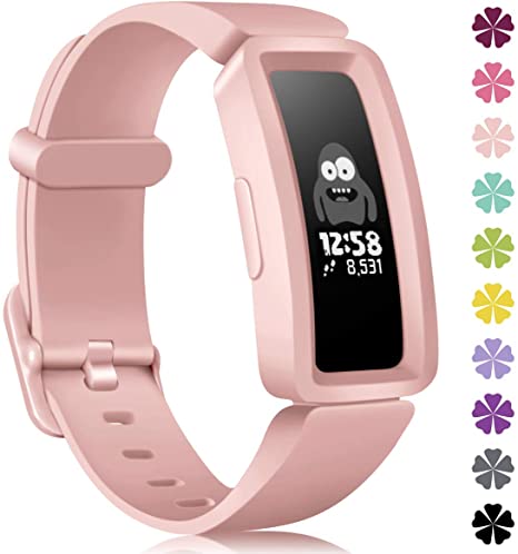 KOLEK Bands Compatible with Fitbit Ace 2 for Kids,Soft Silicone Waterproof Bracelet Accessories Sports Watch Strap Wristbands Replacement for Fitbit Ace 2 Boys Girls,Pink Sand