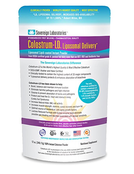 Colostrum-LD Powder 12oz with Proprietary Liposomal Delivery (LD) Technology for up to 1500% Better Bioavailability than Regular Bovine Colostrum