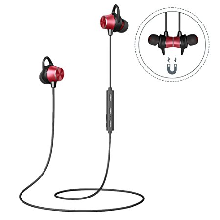 Bluetooth Headphones Wireless Magnetic Earbuds Stereo In-Ear Earphones Noise Cancelling Running Headset with Mic and 8 Hours Playtime for iPhone Samsung iPad Huawei and Smartphones (Red)