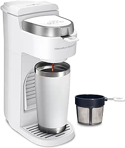 Hamilton Beach 47621 The Scoop Single Serve Coffee Maker & Fast Grounds Brewer for 8-14oz. Cups, Brews in Minutes, Next Gen, White