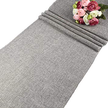 AerWo Gray Natural Imitated Linen Table Runner for Wedding Party Decoration - 13.5 Inches x 72 Inches - M