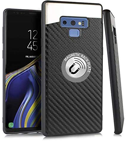 Microseven Compatible with Samsung Galaxy Note 9 Case, [Carbon Fiber Finish] [Light Thin Cover] [Non Slip] [Bulit-in Metal Plate Works with a Magnet Mount] Case for Note 9