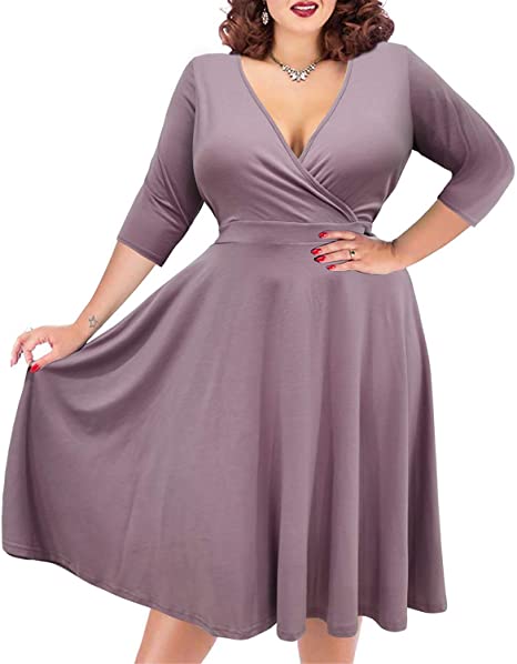 Nemidor Women's V-Neckline Stretchy Casual Midi Plus Size Bridesmaid Dress