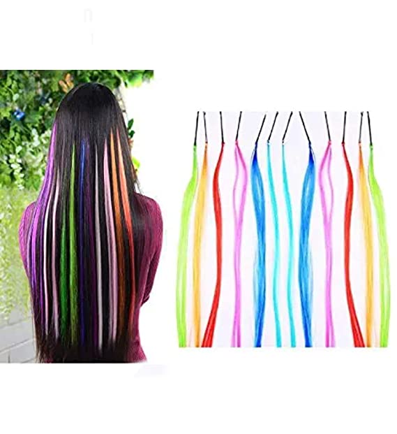 THE GRAND Colored Hair Extensions 12 Pieces Colorful Strands Strips For Highlighting Hair Strips Party Wear Braided Clip-on For Women Girls Kids Color Extension – 12 Pieces