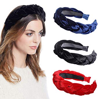 AWAYTR Velvet Braided Flock Padded Headband Spanish Vintage Style Alice Hair Band Matador Headband