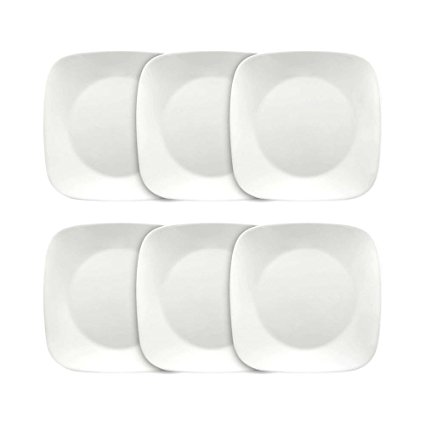 Corelle Corelle Square 10-1/4" Dinner Plate (Set of 6), Pure White,