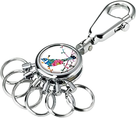 TROIKA BIRDIE – #KYR01-A117 – Keyring with carabiner hook – 6 exchangeable rings – metal– shiny – chrome plated – multicoloured – TROIKA-original