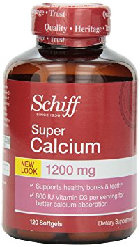 Schiff Super Calcium Carbonate 1200 mg with Vitamin D3 800 IU, Calcium Supplement, 120 Count