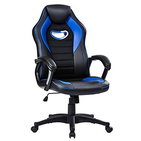 LIANFENG Racing Style High Back Leather Gaming Office Chair, Ergonomic Swivel Computer Desk Chair with Headrest and Armrest for Home and Office, Blue