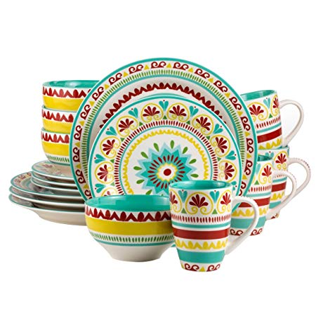 Euro Ceramica Alecante Collection Fall-Inspired 16 Piece Ceramic Dinnerware Set, Service for 4, Multicolor