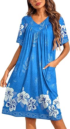 Ekouaer Womens House Dress Floral Print Nightgown with Pockets Mumu Dress