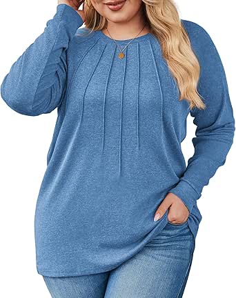 IN'VOLAND Womens Plus Size Shirts Long Sleeve Dressy Tops Casual Fashion Fall Blouses Pleated Tunics