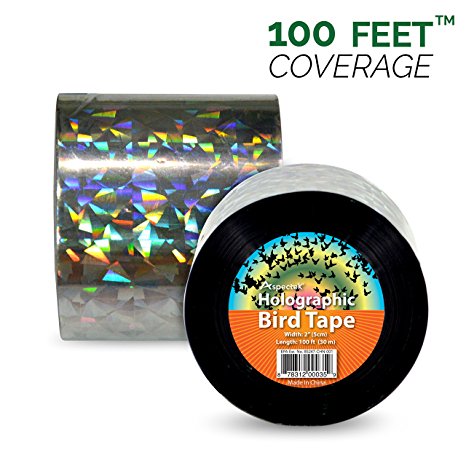 *KEEP THE BIRDS AWAY* Holographic Bird Scare & Repellent Ribbon, Bird Tape 100 Feet X 2 Inches by Aspectek