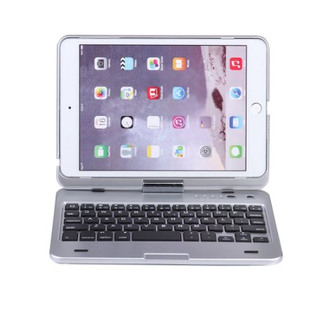 iPad Mini Keyboard, Moleboxes™ Swivel 360 Degree Rotatable Bluetooth Keyboard Case - IPad Mini Bluetooth Keyboard - Compatible IPad Mini 3 / IPad Mini 2 / IPad Mini (Silver)