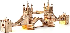 ROBOTIME 3D Puzzle Wooden Craft Kits with LED Light DIY Tower Bridge Construction Model Kit to Build for Teens Brain Teaser Puzzle Home Decor Birthday Gifts