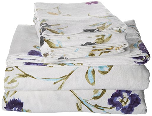 Tribeca Living Queen Floral Garden Printed Extra Deep Pocket Flannel Sheet Set