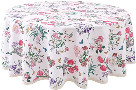 Flyspped Waterproof Wildflower Floral Print Tablecloth Round Table Cloth for Dinning Room 70 Inch by 70 Inch