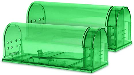 Navaris Humane Live Mouse Traps - Set of 2 Catch and Release Traps for Mice and Small Rodents - Eco Friendly and Pet Safe No Kill Mousetrap - Green