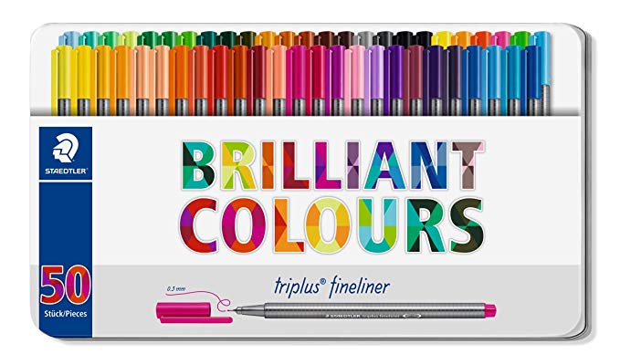 Staedtler Triplus Fineliner Pens, Metal Tin Containing 50 Assorted Colors (334 M50)