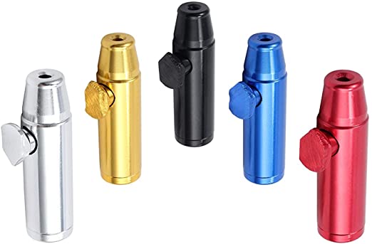 5 x Metal Snuff Bullet 180° Rocket Powder Dispenser Snorter Snuffer Vial Tube Bottle Random Colors