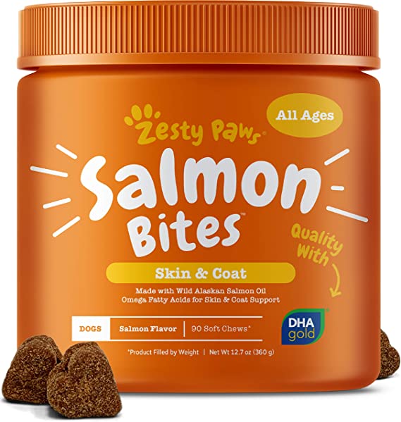 Salmon Fish Oil Omega 3 for Dogs - With Wild Alaskan Salmon Oil - Anti Itch Skin & Coat   Allergy Support - Hip & Joint   Arthritis Dog Supplement   EPA & DHA - 90 Chew Treats - Salmon Flavor