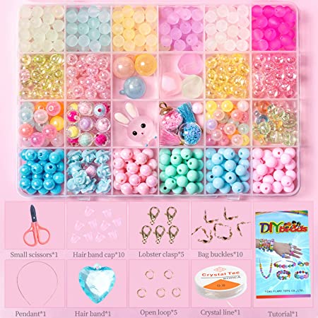 Jwxstore Beads for Girls Toys Kids Bracelets Making Kit Bead Art and Craft Kits DIY Bracelets Necklace Hairband and Rings Toy Making Kit for Age 4 5 6 7 8 9 10 11 12 Year Old Girl Christmas Gifts