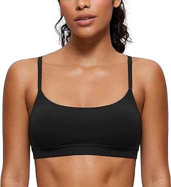 CRZ YOGA Womens Butterluxe Adjustable Spaghetti Strap Sports Bra - Scoop Neck Wireless Padded Bra Yoga Workout Crop Top