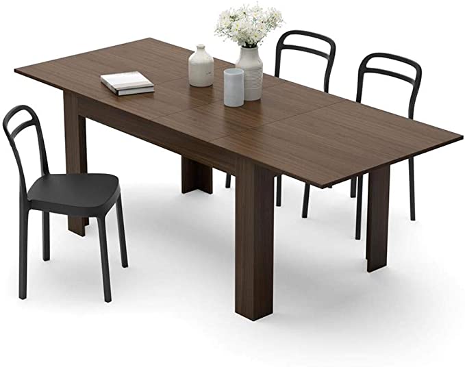 Mobili Fiver, Easy, Extendable Dining Table, Walnut, Laminate-Finished, Made in Italy