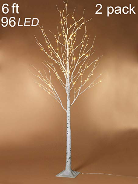 Twinkle Star 6 Feet 96 LED Lighted Birch Tree for Home Wedding Party Indoor Outdoor Christmas Decoration, 2 Pack, Warm White