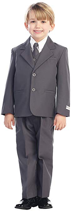 5-Piece Boy's 2-Button Dress Suit - 6 Colors: Black White Ivory Gray (Infant to Boys 20)