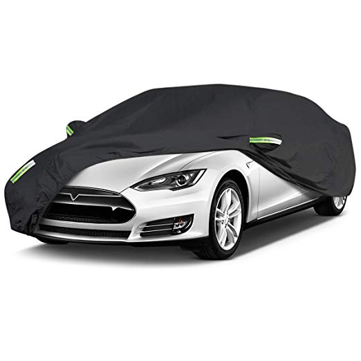 ELUTO Sedan Car Cover Waterproof All Weather Outdoor Car Covers UV Protection Windproof Black Full Car Cover for Sedan Fits up to 185’’(185’’L x 70’’W x 60’’H)