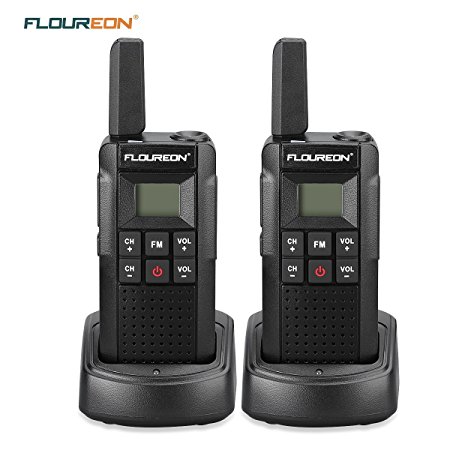 Floureon Walkie Talkies 2 Packs Rechargeable Two-Way Radio UHF 400-470MHz Walky Talky 22 Channel Handheld with LED Light FM Radio Function for Field Survival Biking and Hiking