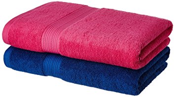 Solimo 100% Cotton 2 Piece Bath Towel Set, 500 GSM (Iris Blue and Paradise Pink)