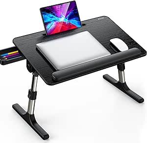 Besign LT07 Lap Desk [Large Size], Adjustable Laptop Table, Portable Standing Bed Desk, Foldable Sofa Breakfast Tray, Notebook Computer Stand for Reading and Writing (Black)