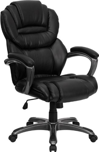 Flash Furniture GO-901-BK-GG High Back Black Leather Executive Office Chair with Leather Padded Loop Arms