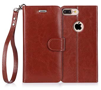 Fyy iPhone 8 Plus Case, iPhone 7 Plus Case, [RFID Blocking Wallet] 100% Handmade Wallet Case Stand Cover Credit Card Protector for Apple iPhone 8 Plus/iPhone 7 Plus Brown