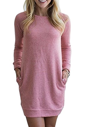 LuckyMore Womens Raglan Long Sleeve Casual Loose Pullover Sweatshirt V-Notch Pocket Dress